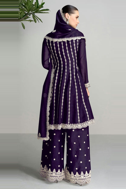 Purple Colour Blomming Chinon Palazzo Pant Suit VSSM1140066