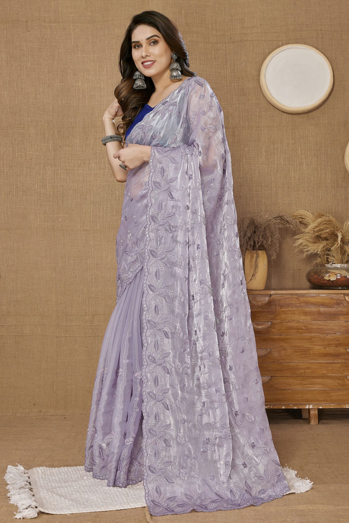 Purple Colour Burberry Saree