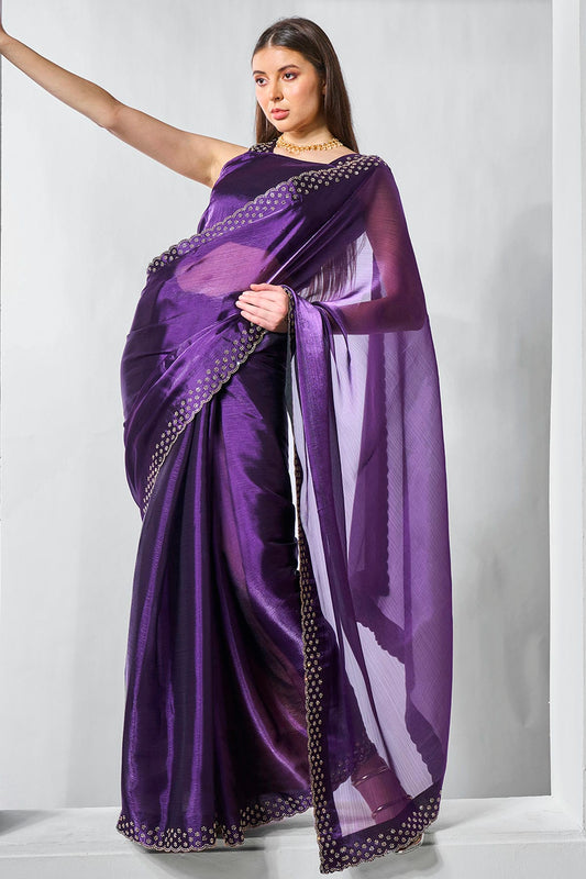 Purple Colour Burburry Designer Saree