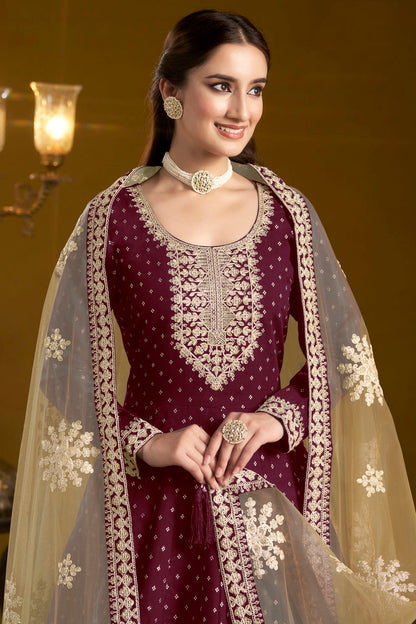 Purple Colour Chanderi Butti Semi Stitched Anarkali Suit