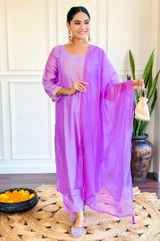 Purple Colour Chanderi Stitched Salwar Suit