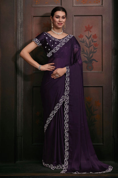 Purple Colour Chiffon Designer Saree