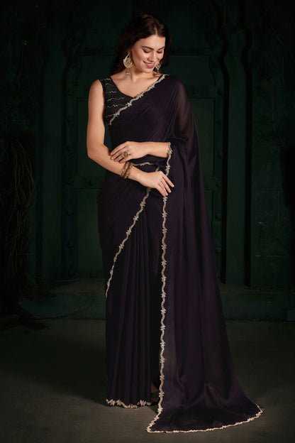 Purple Colour Chiffon Silk Designer Saree