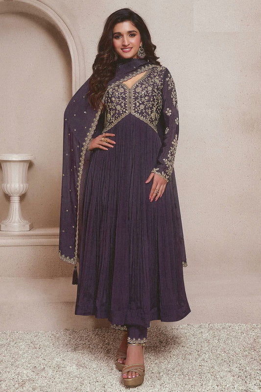 Purple Colour Chinon Anarkali Suit