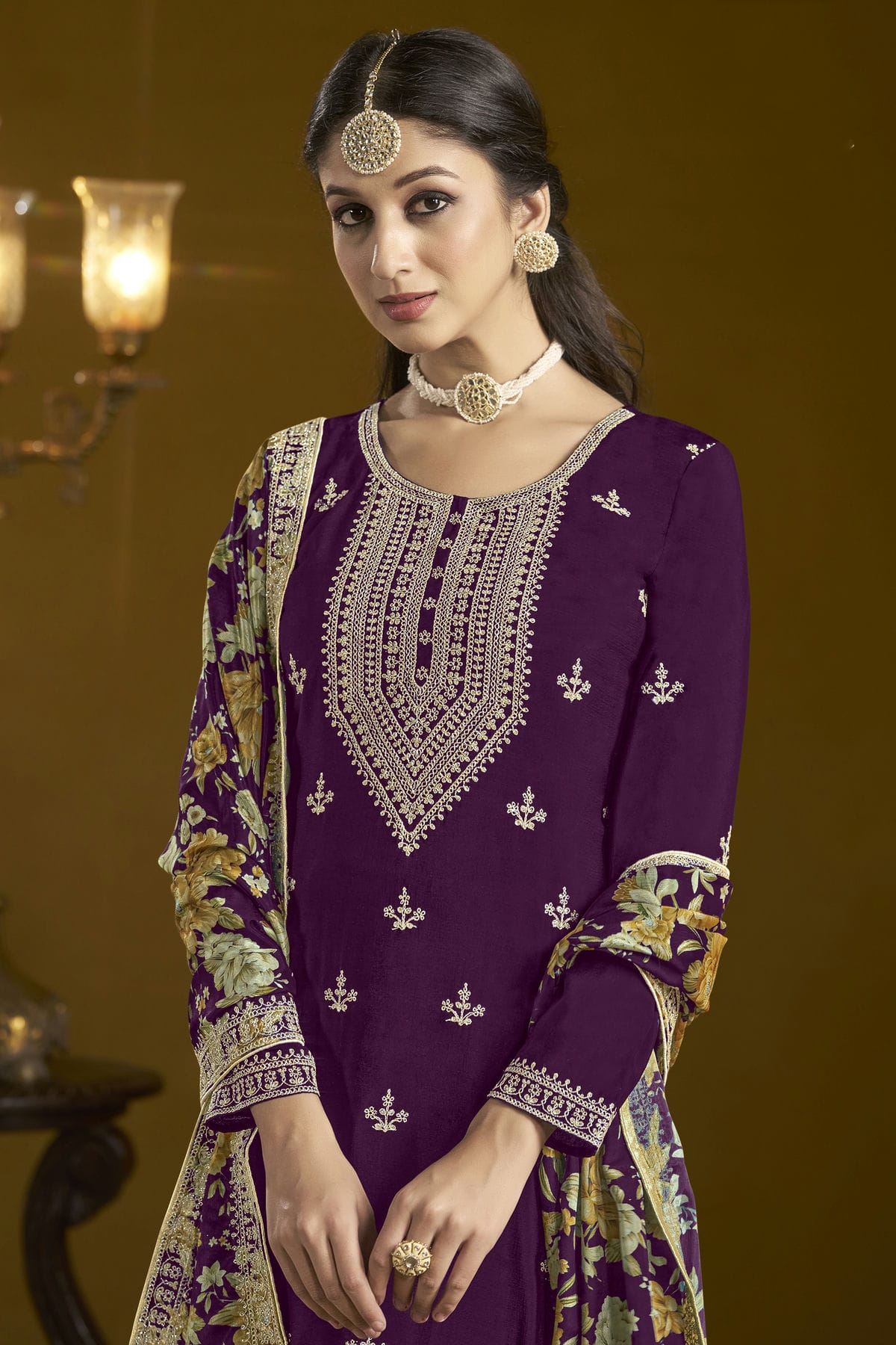 Purple Colour Chinon Semi Stitched Sharara Suit VSSM1050654