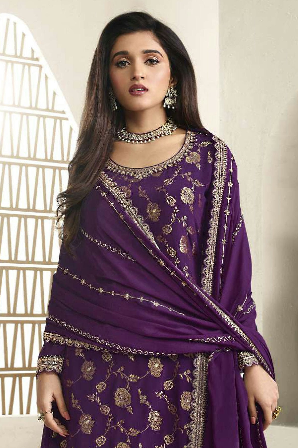 Purple Colour Chinon Sharara Suit