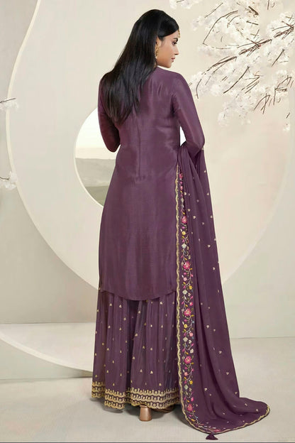 Purple Colour Chinon Sharara Suit