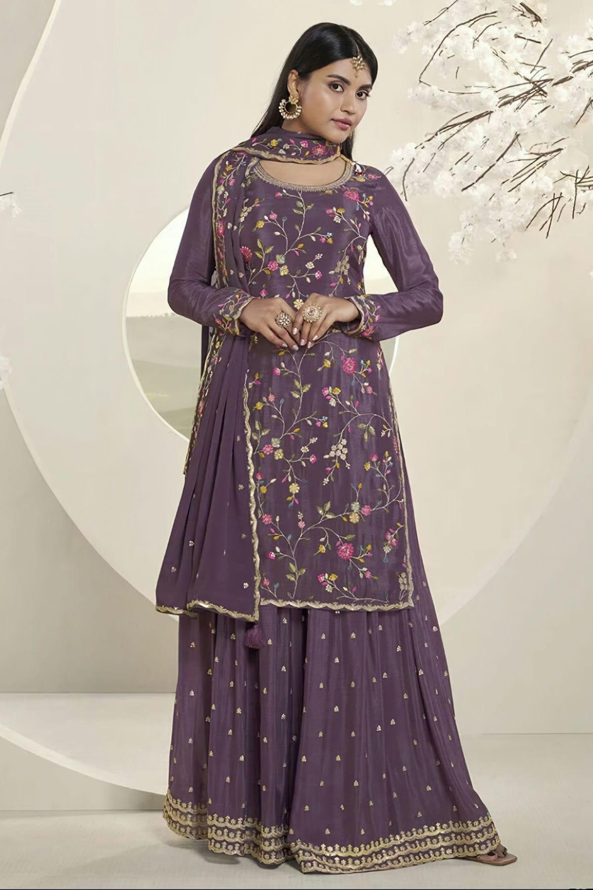 Purple Colour Chinon Sharara Suit