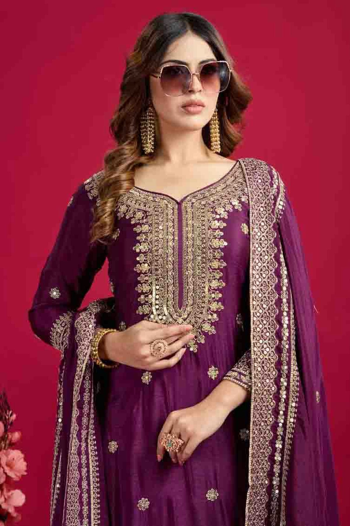 Purple Colour Chinon Silk Stitched Sharara Suit VSSS1140772