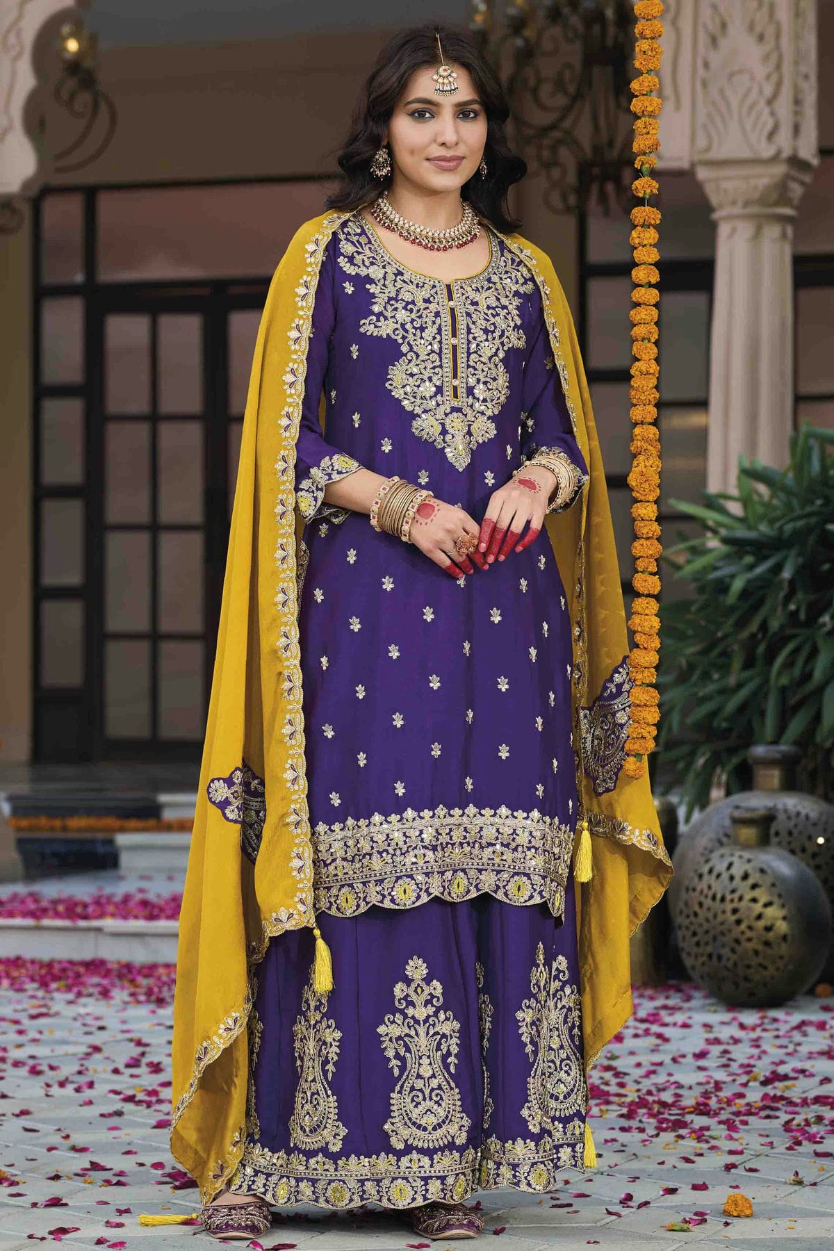 Purple Colour Chinon Stitched Palazzo Pant Suit VSSS1140767