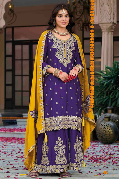 Purple Colour Chinon Stitched Palazzo Pant Suit VSSS1140767