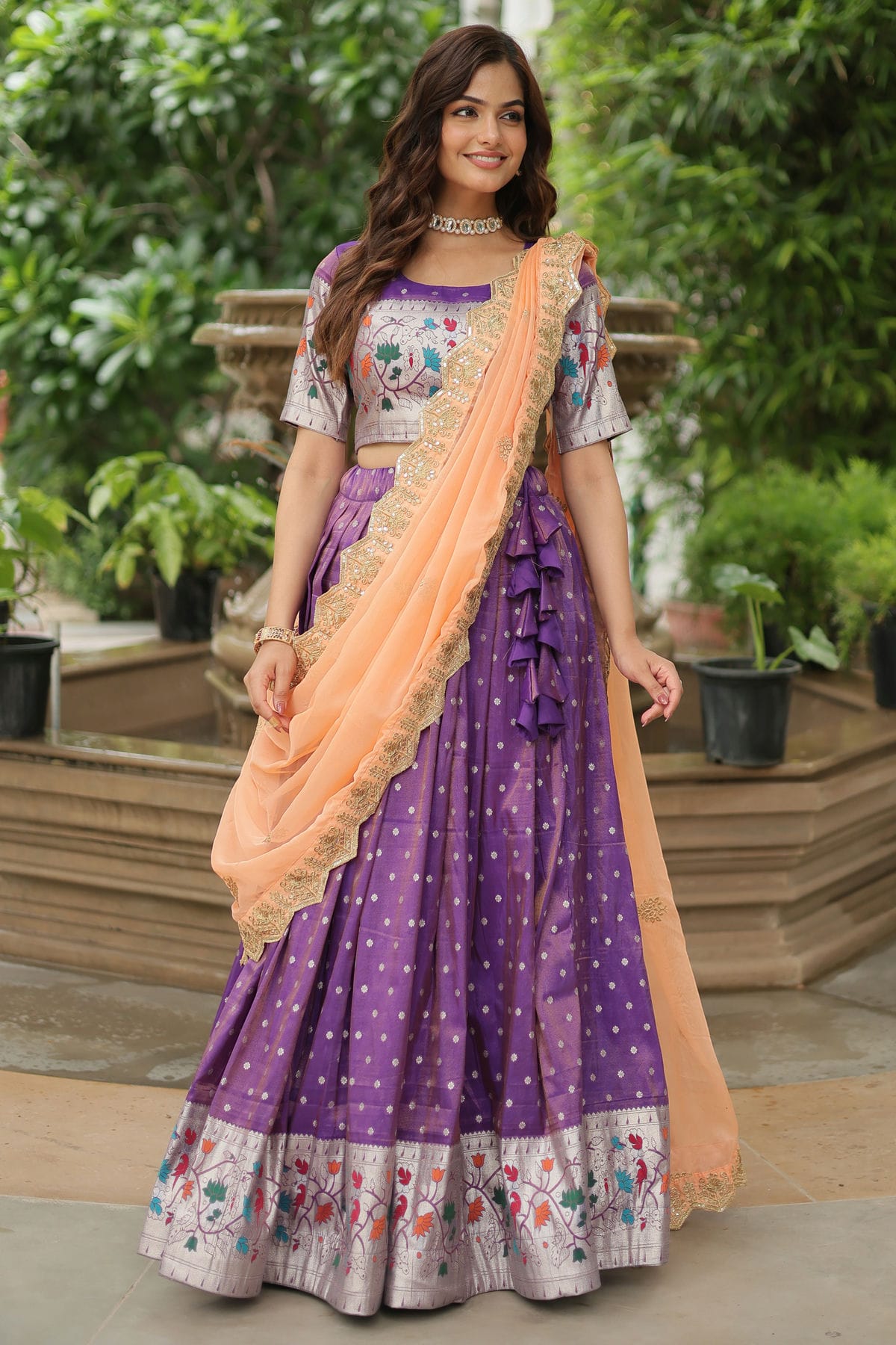 Purple Colour Cosmos Jacquard Embroidery Lehenga Choli