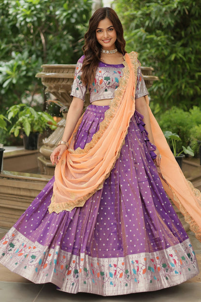 Purple Colour Cosmos Jacquard Embroidery Lehenga Choli