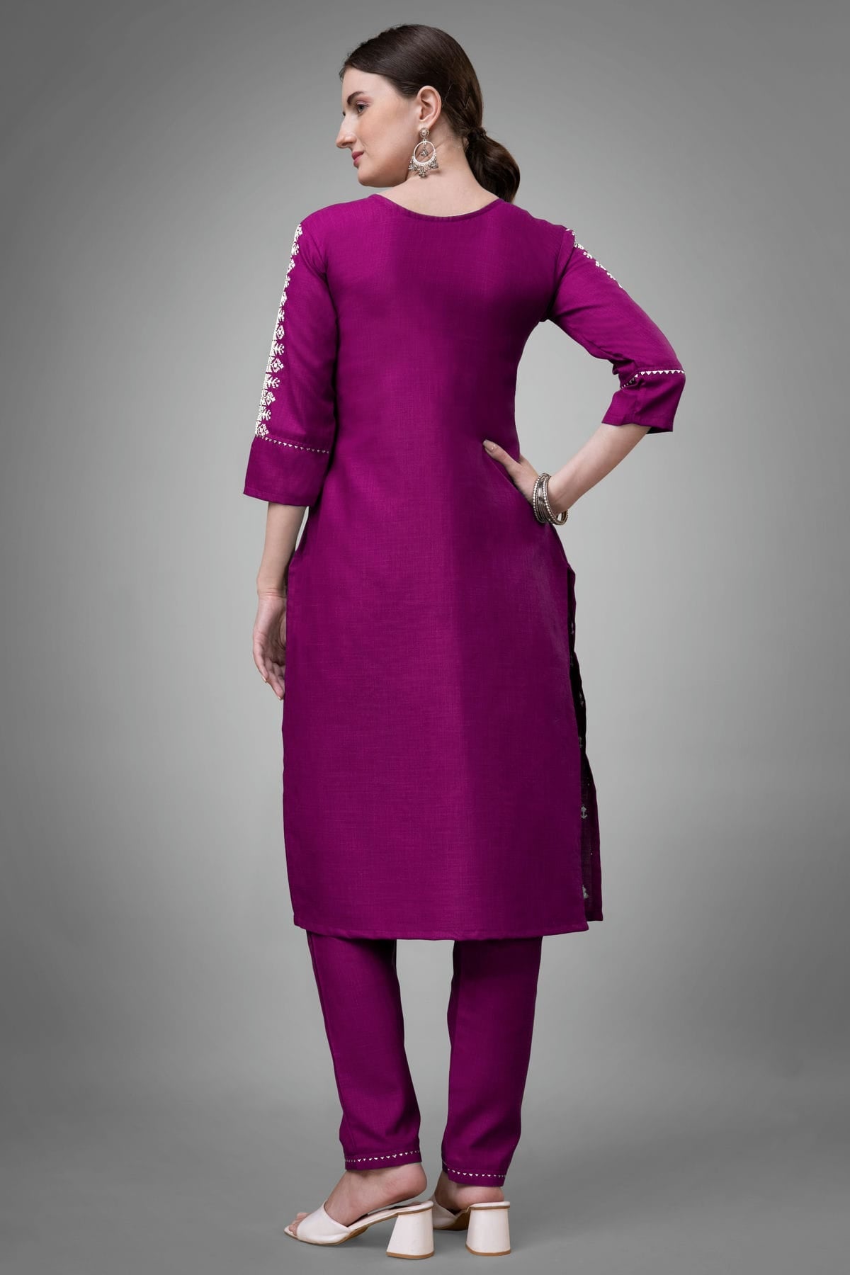 Purple Colour Cotton Blend Kurta And Pant Set VSKR1111330