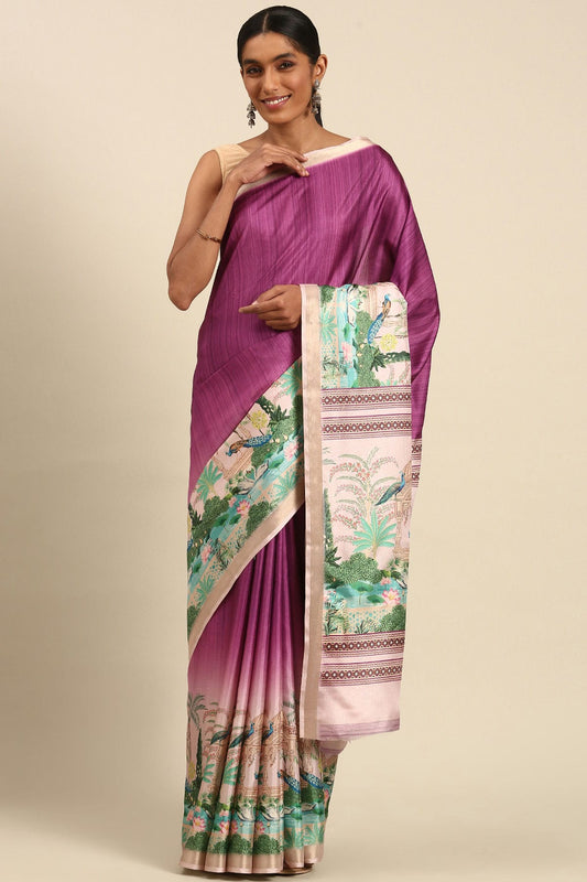 Purple Colour Cotton Digital Printed Printed Saree