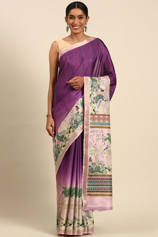 Purple Colour Cotton Digital Printed Printed Saree