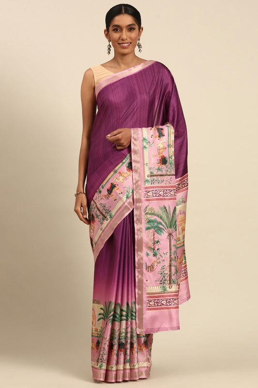 Purple Colour Cotton Digital Printed Printed Saree