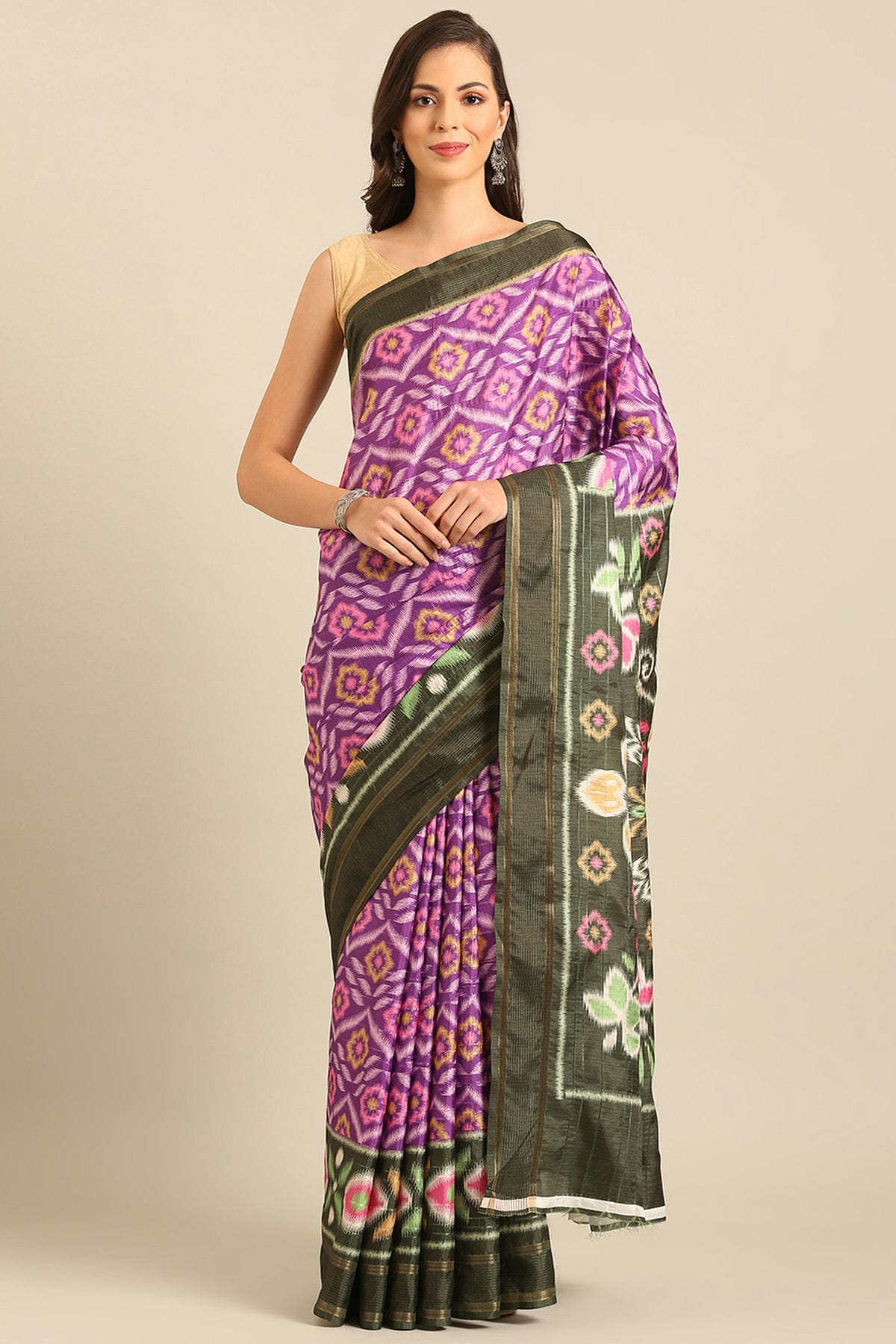 Purple Colour Cotton Manipuri Patola Handloom Saree