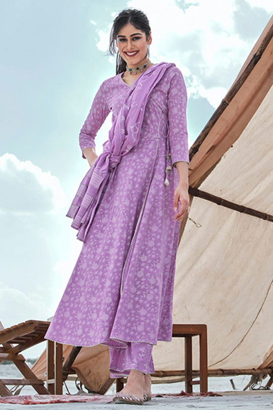 Purple Colour Cotton Stitched Salwar Suit