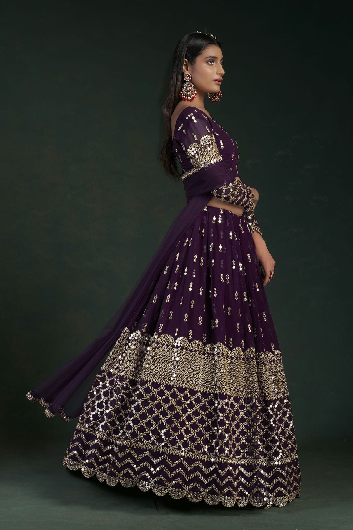 Purple Colour Embroidery Georgette Lehenga Choli