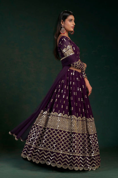 Purple Colour Embroidery Georgette Lehenga Choli