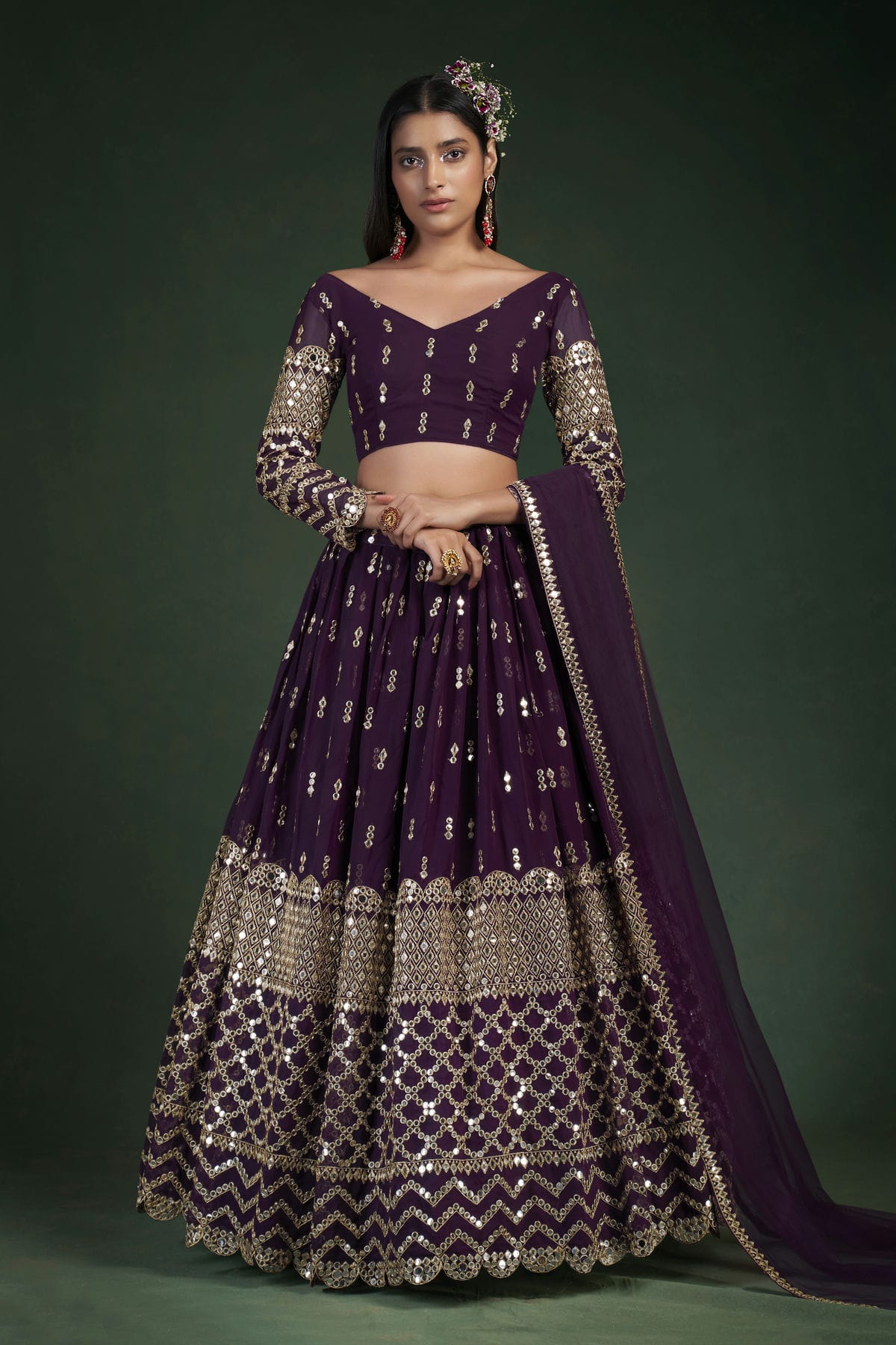 Purple Colour Embroidery Georgette Lehenga Choli