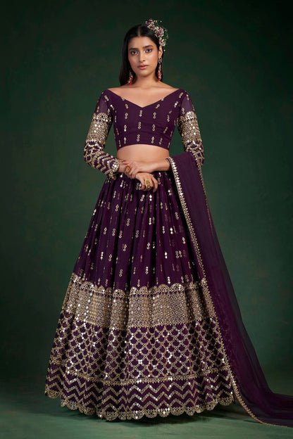 Purple Colour Embroidery Georgette Lehenga Choli