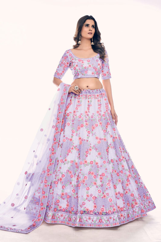 Purple Colour Embroidery Soft Net Lehenga Choli