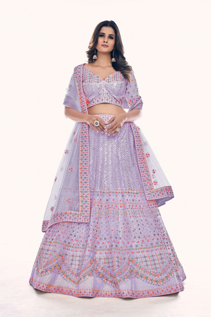 Purple Colour Embroidery Soft Net Lehenga Choli