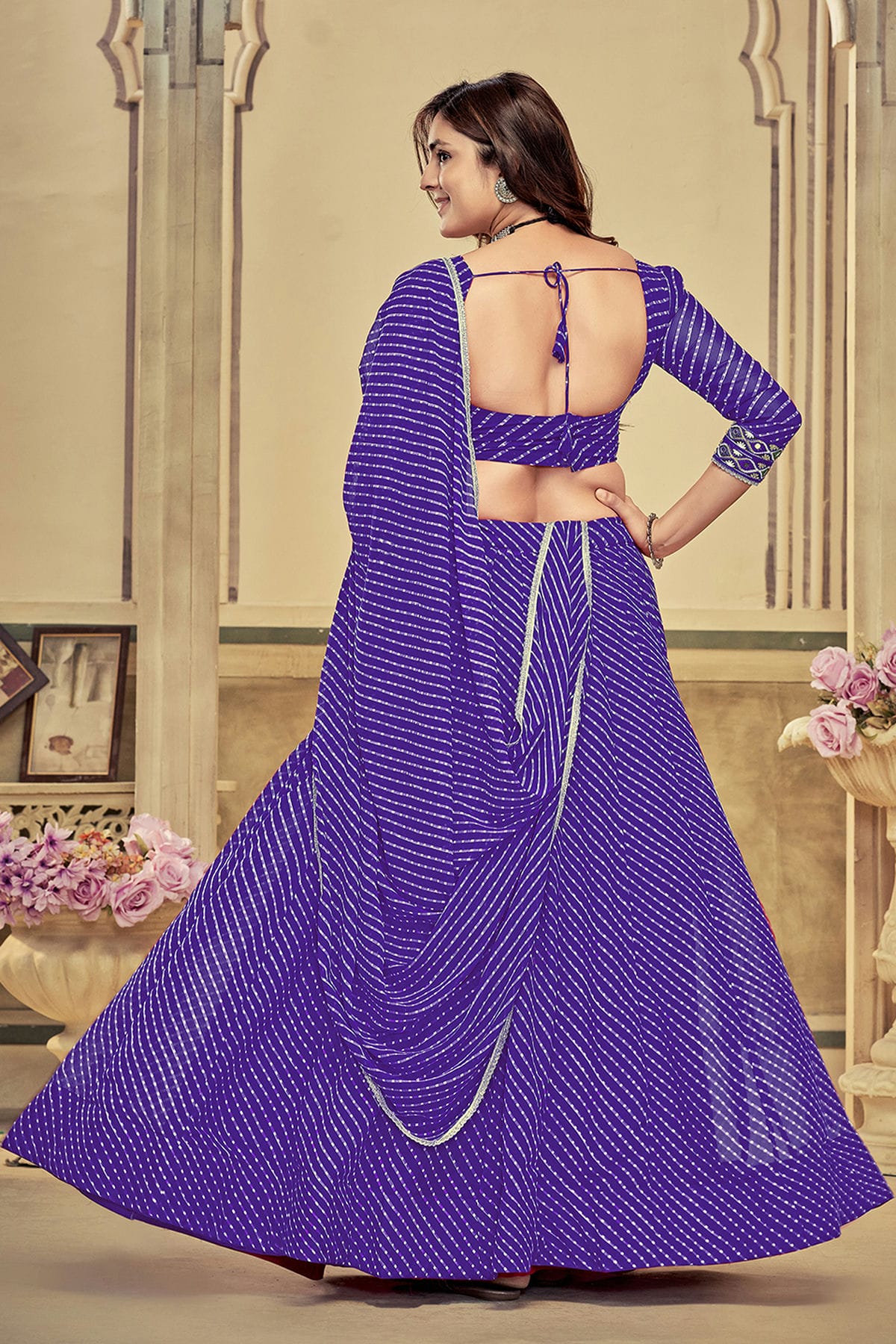 Purple Colour Embroidery Work Georgette Navratri Lehenga