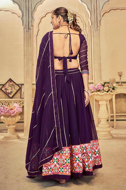 Purple Colour Embroidery Work Georgette Navratri Lehenga