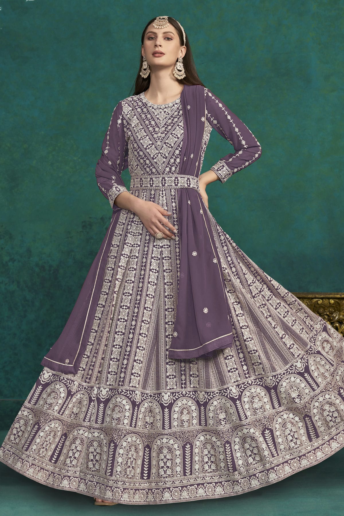 Purple Colour Faux Georgette Anarkali Suit