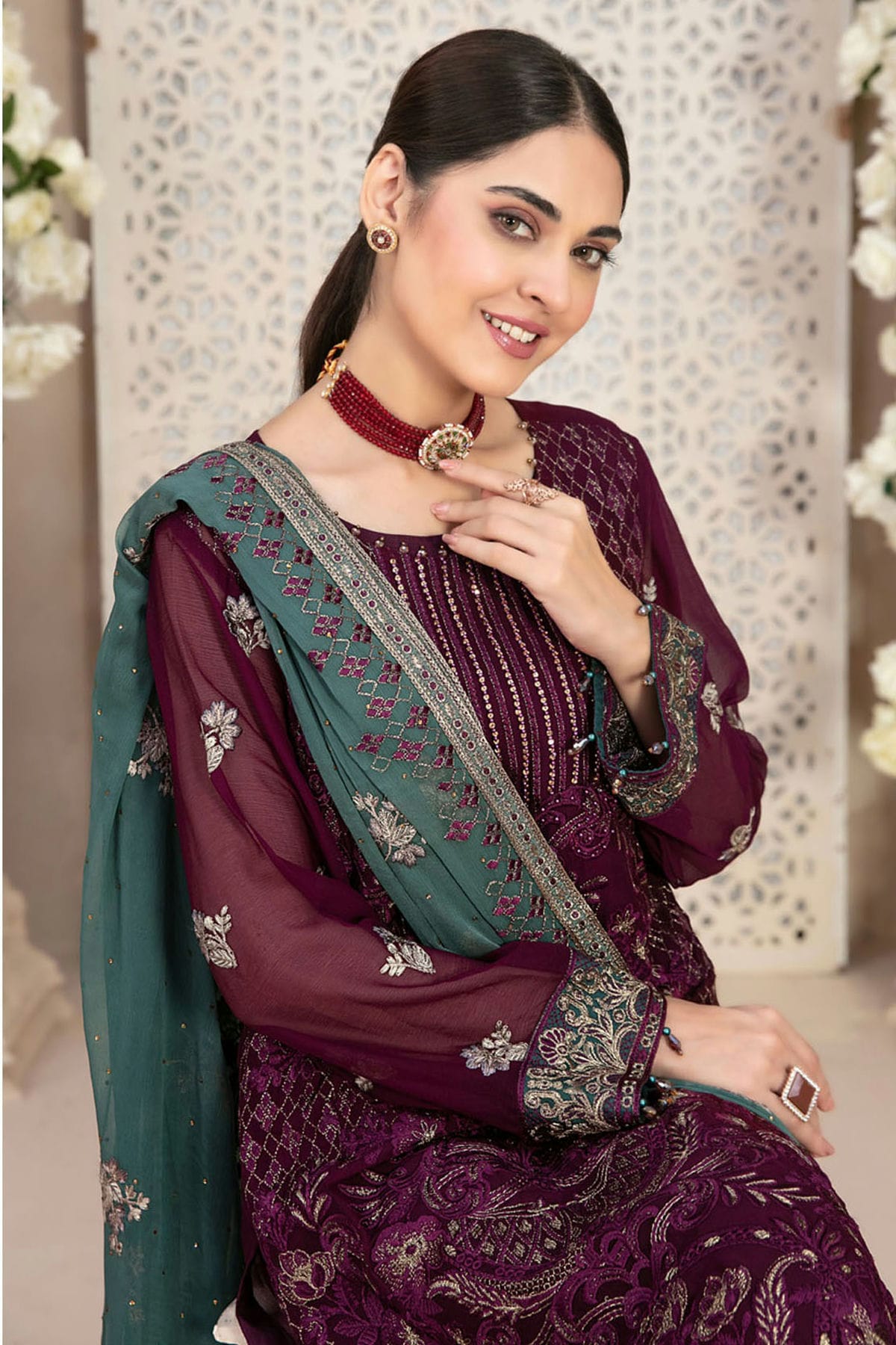 Purple Colour Faux Georgette Pakistani Suit