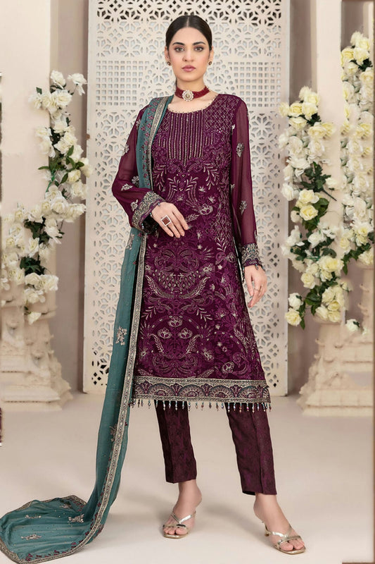 Purple Colour Faux Georgette Pakistani Suit