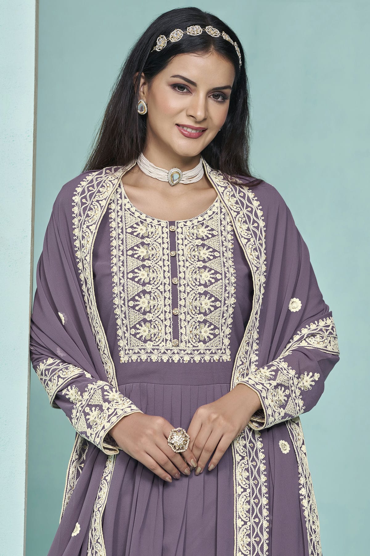 Purple Colour Faux Georgette Palazzo Pant Suit