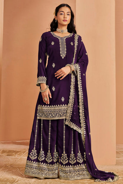 Purple Colour Faux Georgette Palazzo Pant Suit VSSM1050678