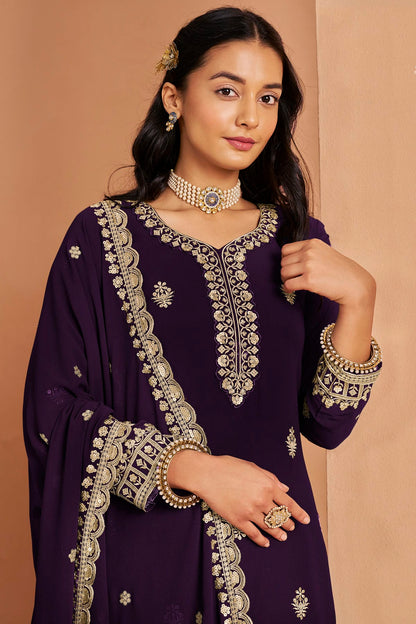 Purple Colour Faux Georgette Palazzo Pant Suit VSSM1050678