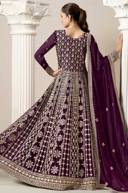 Purple Colour Faux Georgette Semi Stitched Anarkali Suit VSSM1050626