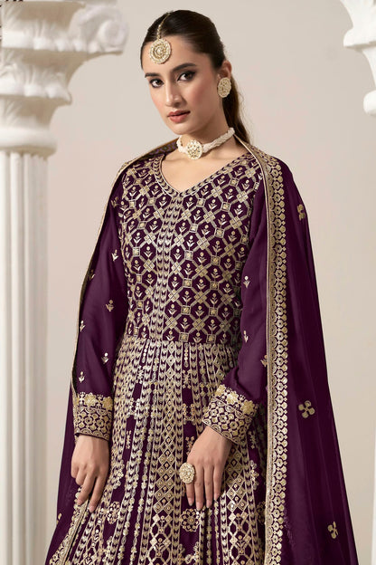 Purple Colour Faux Georgette Semi Stitched Anarkali Suit VSSM1050626