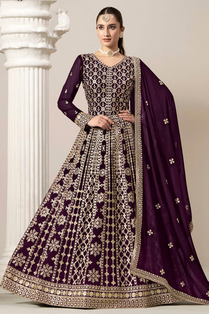 Purple Colour Faux Georgette Semi Stitched Anarkali Suit