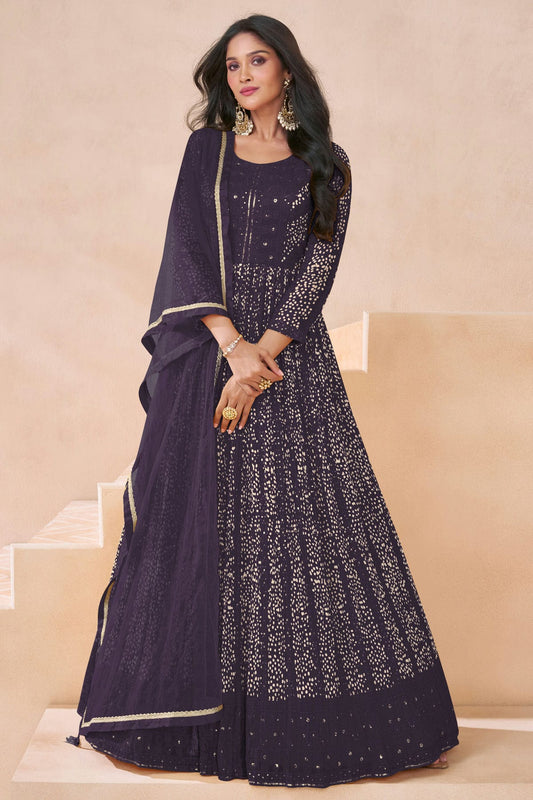 Purple Colour Faux Georgette Semi Stitched Anarkali Suit