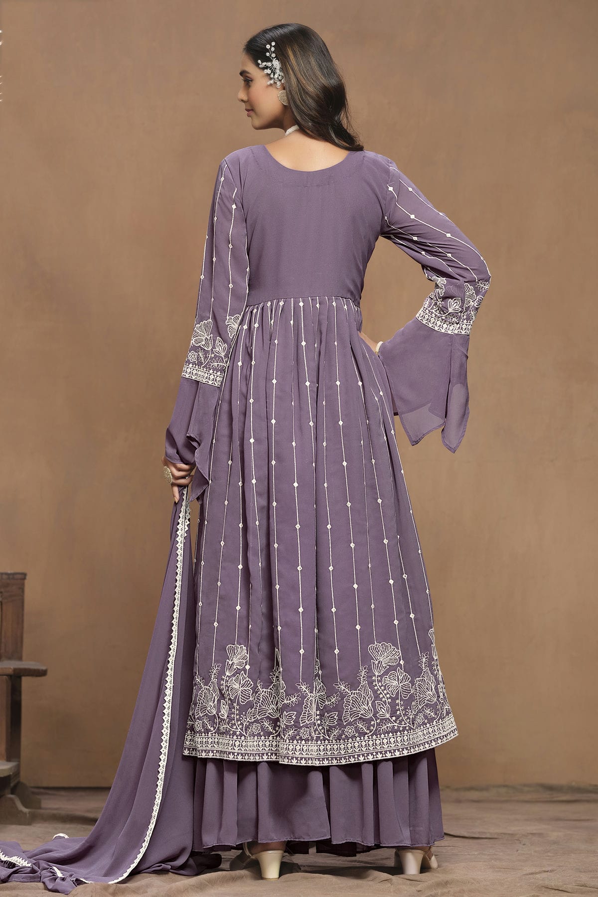 Purple Colour Faux Georgette Semi Stitched Sharara Suit