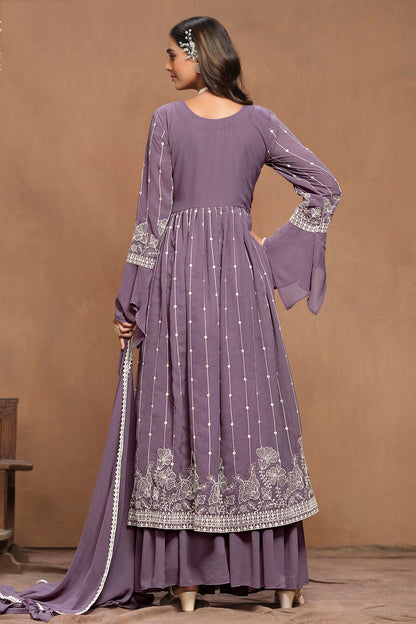 Purple Colour Faux Georgette Semi Stitched Sharara Suit