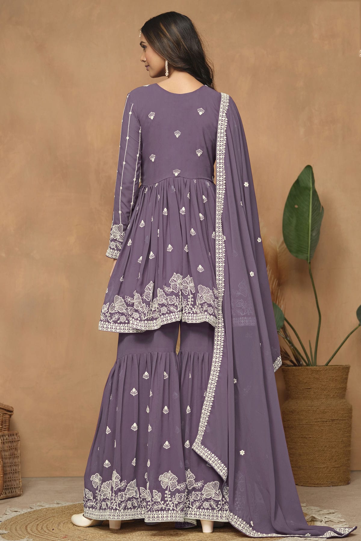 Purple Colour Faux Georgette Sharara Suit