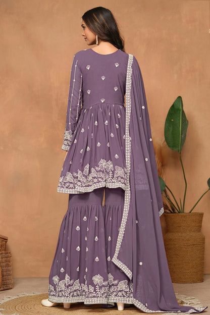 Purple Colour Faux Georgette Sharara Suit