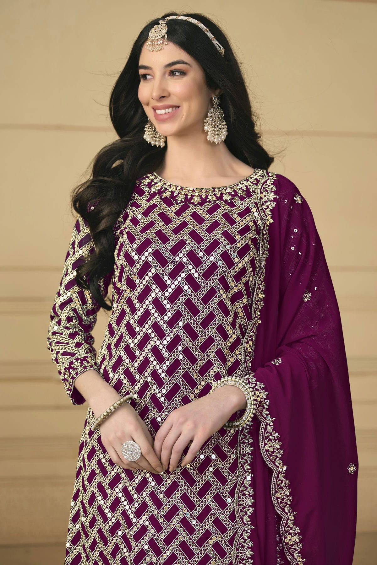 Purple Colour Faux Georgette Sharara Suit