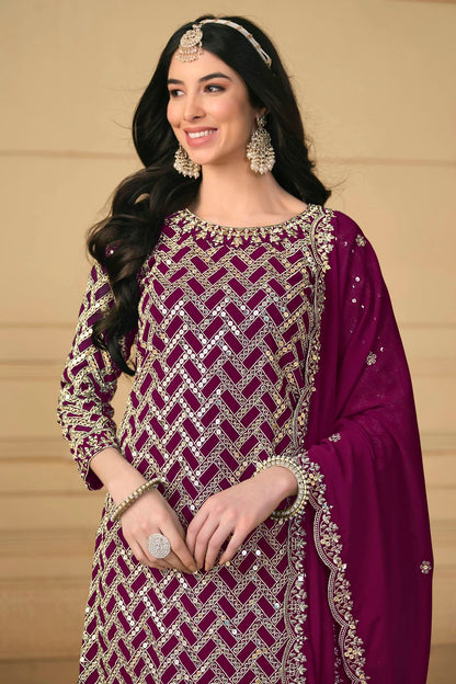 Purple Colour Faux Georgette Sharara Suit