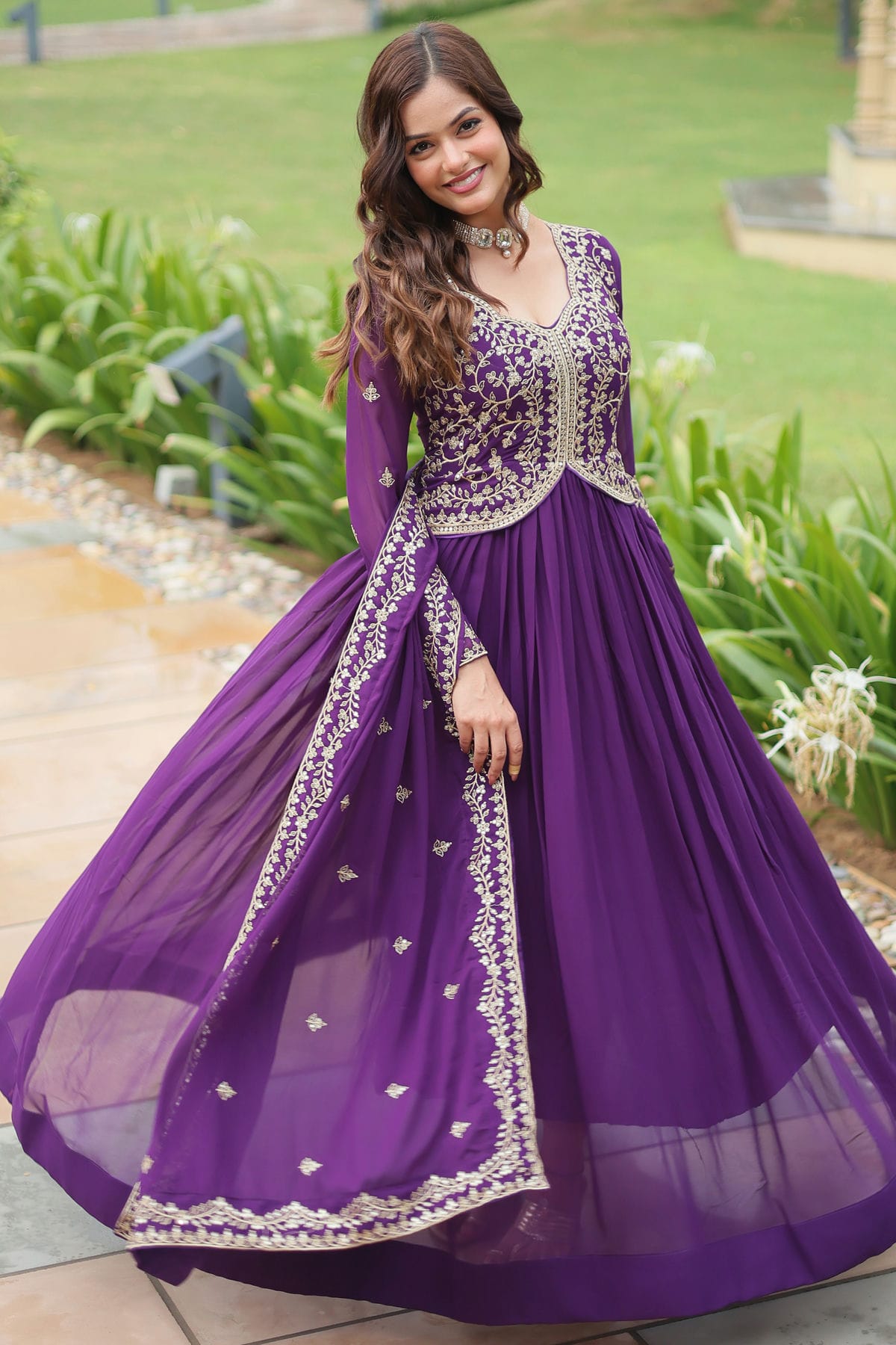 Purple Colour Faux Georgette Stitched Gown VSGW1112331