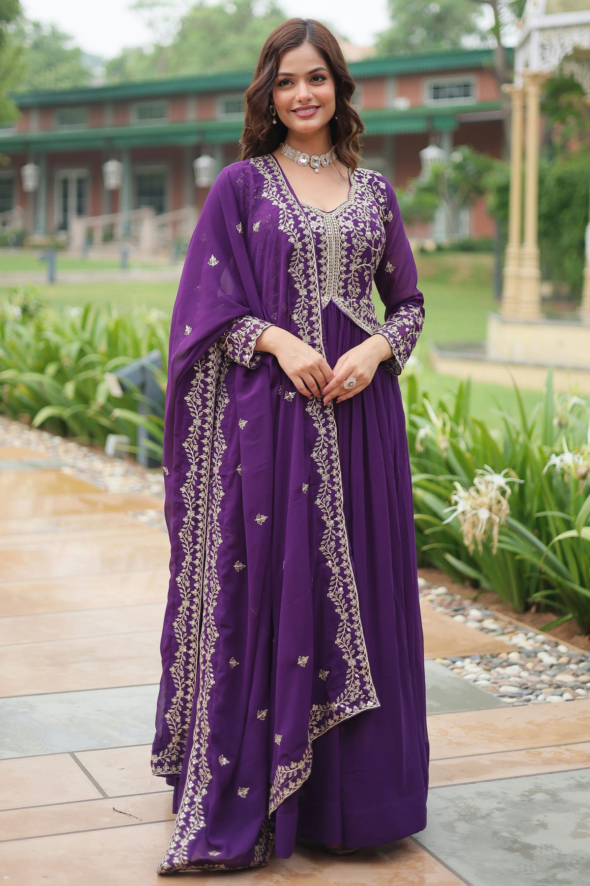 Purple Colour Faux Georgette Stitched Gown VSGW1112331