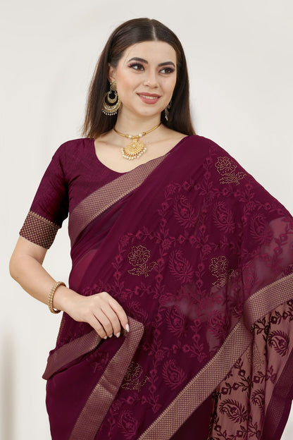 Purple Colour Georgette Designer Saree